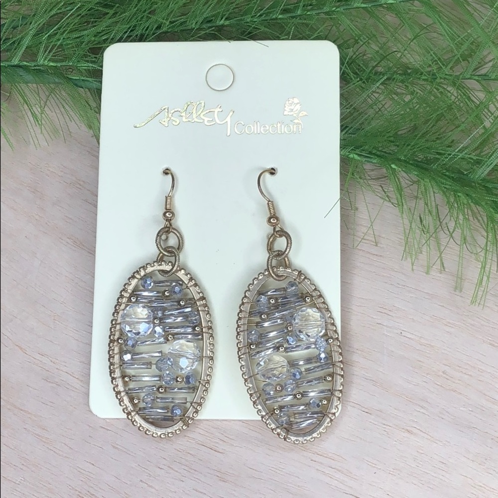 Gold tone dangle earrings, formal beaded